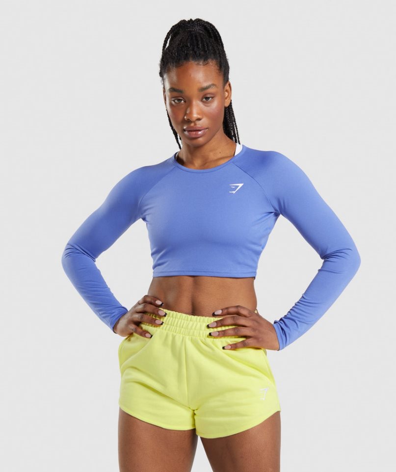 Women\'s Gymshark Training Long Sleeve Cropped Tops Blue | NZ 6XDYIN